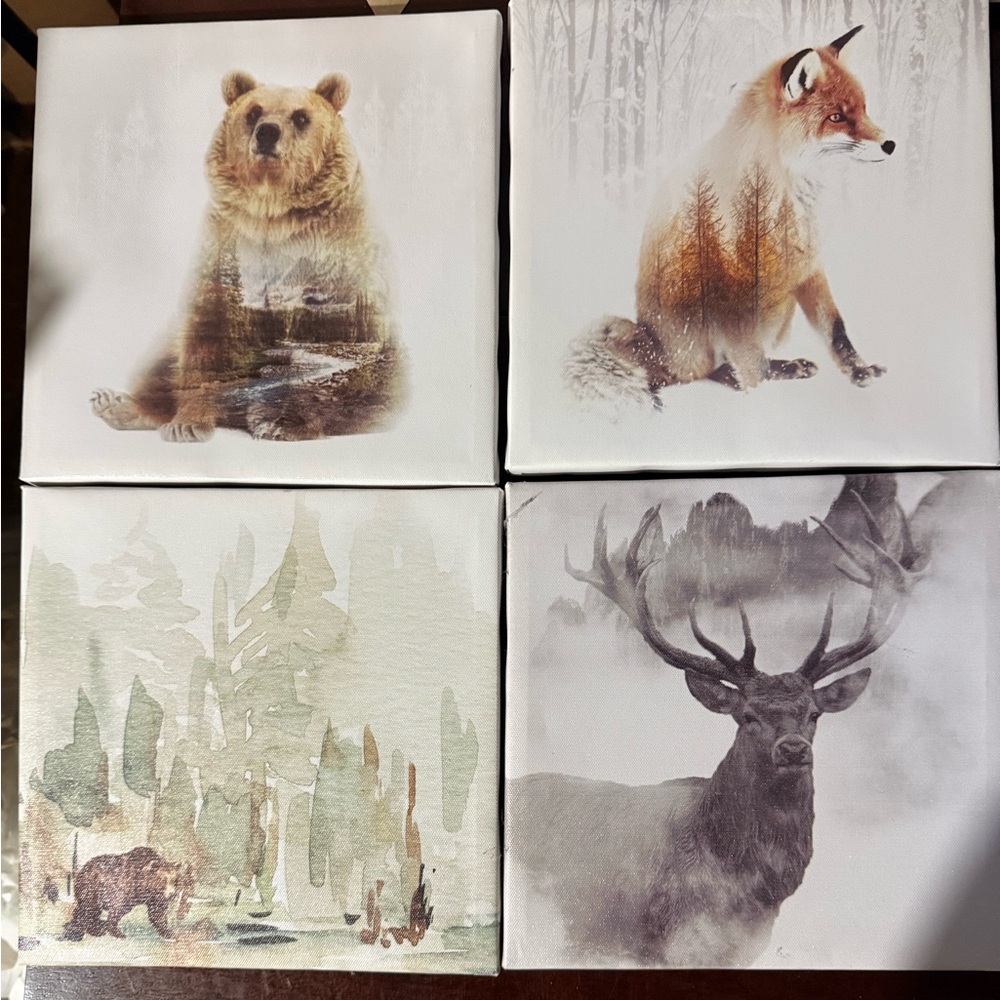 Woodland Animal Canvas Wall Art – Set of 4 (6”x6” Each)
